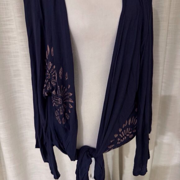 T Party Womens L Navy Pink Tie Dye Cardigan Top Boho Chic Hippie Flowy - Picture 6 of 8